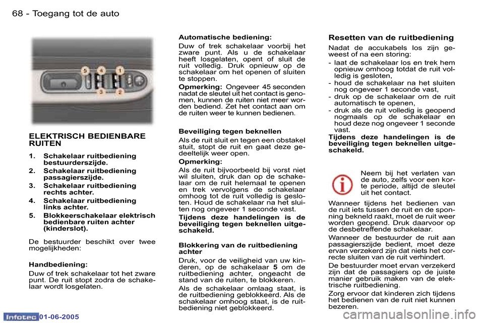Peugeot 307 Break 2005  Handleiding (in Dutch) �6�8 �-
�0�1�-�0�6�-�2�0�0�5
�6�9
�-
�0�1�-�0�6�-�2�0�0�5
�E�L�E�K�T�R�I�S�C�H� �B�E�D�I�E�N�B�A�R�E�  
�R�U�I�T�E�N
�1�.� �  �S�c�h�a�k�e�l�a�a�r� �r�u�i�t�b�e�d�i�e�n�i�n�g� 
�b�e�s�t�u�u�r�d�e�r�s�