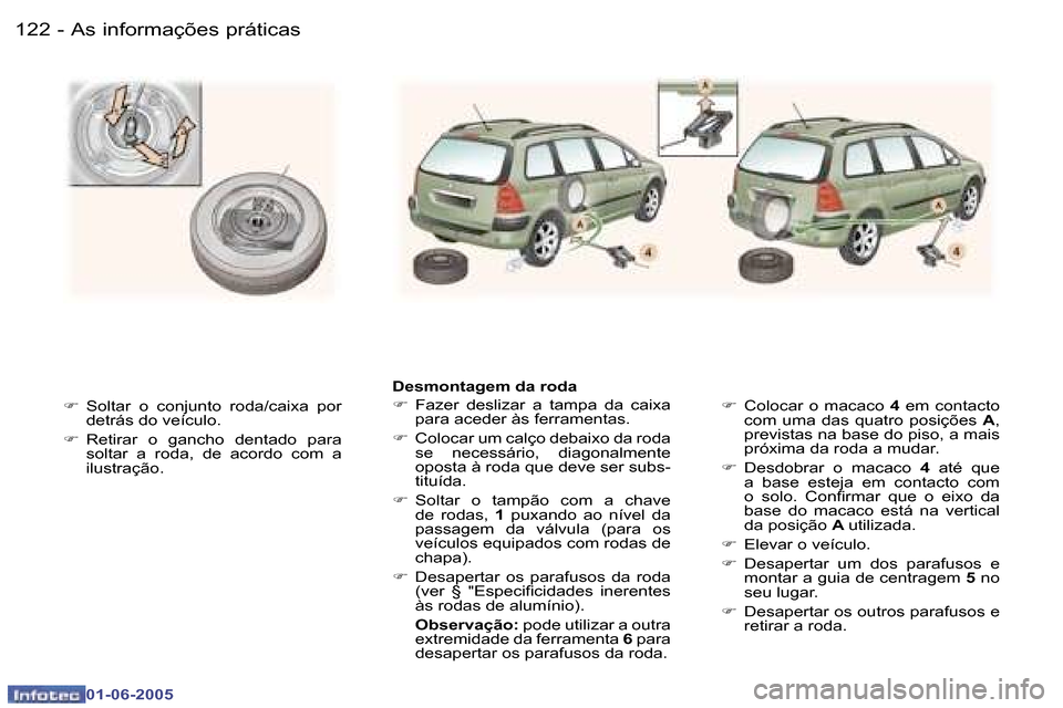 Peugeot 307 Break 2005  Manual do proprietário (in Portuguese) �A�s� �i�n�f�o�r�m�a�ç�õ�e�s� �p�r�á�t�i�c�a�s�1�2�2 �-
�0�1�-�0�6�-�2�0�0�5
�1�2�3�A�s� �i�n�f�o�r�m�a�ç�õ�e�s� �p�r�á�t�i�c�a�s�-
�0�1�-�0�6�-�2�0�0�5
�F�  �S�o�l�t�a�r�  �o�  �c�o�n�j�u�n�t�o