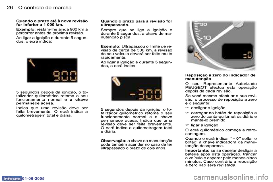 Peugeot 307 Break 2005  Manual do proprietário (in Portuguese) �O� �c�o�n�t�r�o�l�o� �d�e� �m�a�r�c�h�a�2�6 �-
�0�1�-�0�6�-�2�0�0�5
�2�7�O� �c�o�n�t�r�o�l�o� �d�e� �m�a�r�c�h�a�-
�0�1�-�0�6�-�2�0�0�5
�R�e�p�o�s�i�ç�ã�o� �a� �z�e�r�o� �d�o� �i�n�d�i�c�a�d�o�r� �