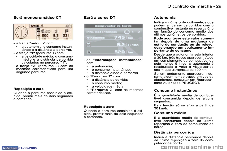Peugeot 307 Break 2005  Manual do proprietário (in Portuguese) �O� �c�o�n�t�r�o�l�o� �d�e� �m�a�r�c�h�a�2�8 �-
�0�1�-�0�6�-�2�0�0�5
�2�9�O� �c�o�n�t�r�o�l�o� �d�e� �m�a�r�c�h�a�-
�0�1�-�0�6�-�2�0�0�5
�E�c�r�ã� �a� �c�o�r�e�s� �D�T
�-�  �a�s� �"�I�n�f�o�r�m�a�ç�