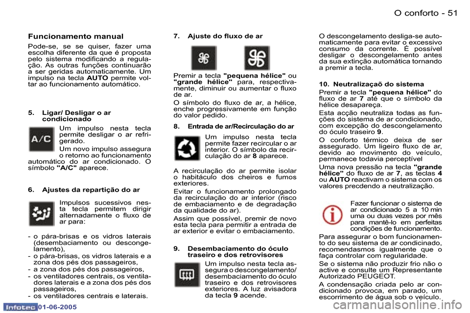 Peugeot 307 Break 2005  Manual do proprietário (in Portuguese) �O� �c�o�n�f�o�r�t�o�5�0 �-
�0�1�-�0�6�-�2�0�0�5
�5�1�O� �c�o�n�f�o�r�t�o�-
�0�1�-�0�6�-�2�0�0�5
�F�u�n�c�i�o�n�a�m�e�n�t�o� �m�a�n�u�a�l 
�P�o�d�e�-�s�e�,�  �s�e�  �s�e�  �q�u�i�s�e�r�,�  �f�a�z�e�r�