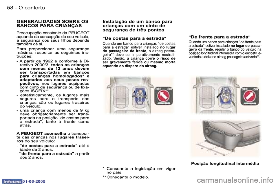 Peugeot 307 Break 2005  Manual do proprietário (in Portuguese) �O� �c�o�n�f�o�r�t�o�5�8 �-
�0�1�-�0�6�-�2�0�0�5
�5�9�O� �c�o�n�f�o�r�t�o�-
�0�1�-�0�6�-�2�0�0�5
�"�D�e� �f�r�e�n�t�e� �p�a�r�a� �a� �e�s�t�r�a�d�a�"
�Q�u�a�n�d�o� �u�m� �b�a�n�c�o� �p�a�r�a� �c�r�i�a