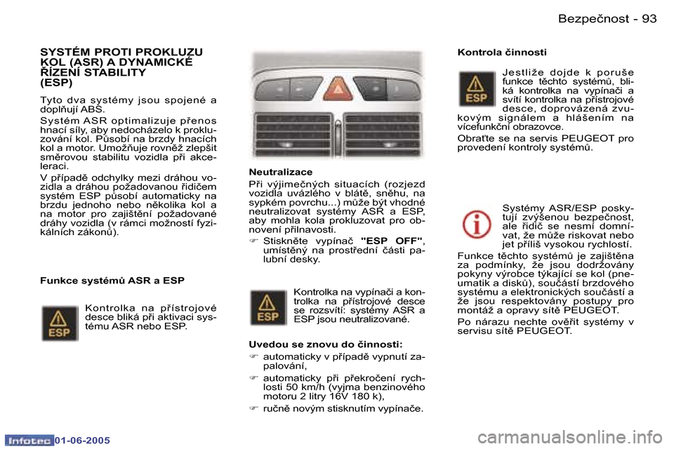 Peugeot 307 Break 2005  Návod k obsluze (in Czech) �9�2 �-
�0�1�-�0�6�-�2�0�0�5
�9�3
�-
�0�1�-�0�6�-�2�0�0�5
�S�Y�S�T�É�M� �P�R�O�T�I� �P�R�O�K�L�U�Z�U�  
�K�O�L� �(�A�S�R�)� �A� �D�Y�N�A�M�I�C�K�É� 
�Í�Z�E�N�Í� �S�T�A�B�I�L�I�T�Y� �(�E�S�P�)
�T