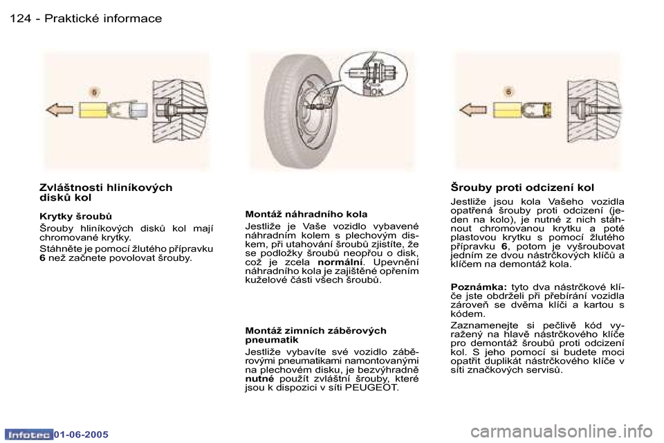 Peugeot 307 Break 2005  Návod k obsluze (in Czech) �1�2�4 �-
�0�1�-�0�6�-�2�0�0�5
�1�2�5
�-
�0�1�-�0�6�-�2�0�0�5
�Z�v�l�á�š�t�n�o�s�t�i� �h�l�i�n�í�k�o�v�ý�c�h�  
�d�i�s�kA� �k�o�l
�K�r�y�t�k�y� �š�r�o�u�bA 
�Š�r�o�u�b�y�  �h�l�i�n�í�k�o�v�ý