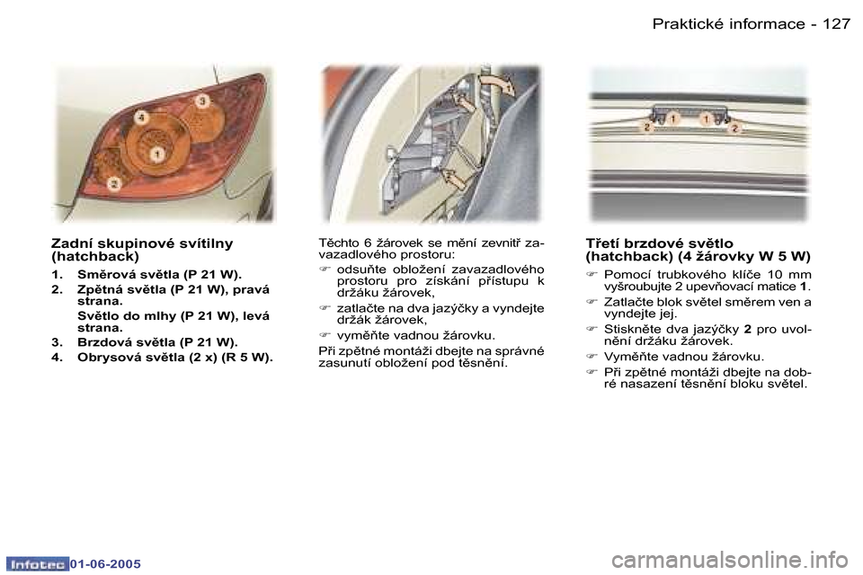 Peugeot 307 Break 2005  Návod k obsluze (in Czech) �1�2�6 �-
�0�1�-�0�6�-�2�0�0�5
�1�2�7
�-
�0�1�-�0�6�-�2�0�0�5
�Z�a�d�n�í� �s�k�u�p�i�n�o�v�é� �s�v�í�t�i�l�n�y�  
�(�h�a�t�c�h�b�a�c�k�)
�1�.�  �S�m)�r�o�v�á� �s�v)�t�l�a� �(�P� �2�1� �W�)�. 
�2