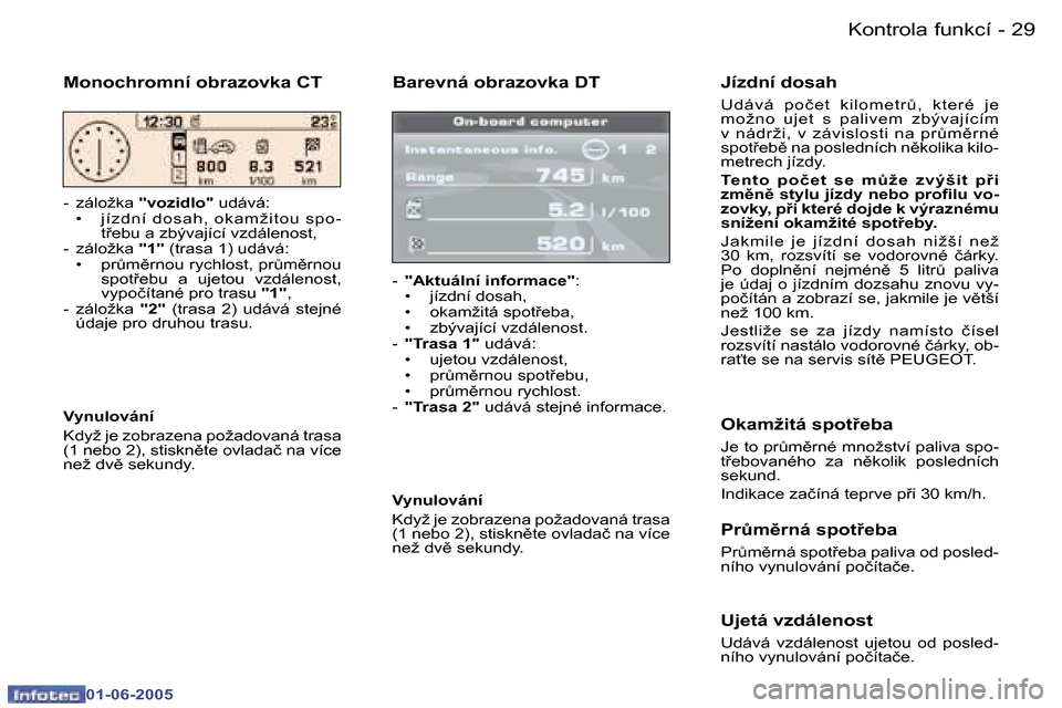 Peugeot 307 Break 2005  Návod k obsluze (in Czech) �2�8 �-
�0�1�-�0�6�-�2�0�0�5
�2�9
�-
�0�1�-�0�6�-�2�0�0�5
�B�a�r�e�v�n�á� �o�b�r�a�z�o�v�k�a� �D�T
�-� 
�"�A�k�t�u�á�l�n�í� �i�n�f�o�r�m�a�c�e�" �:
�•�  �j�í�z�d�n�í� �d�o�s�a�h�, 
�•�  �o�k�