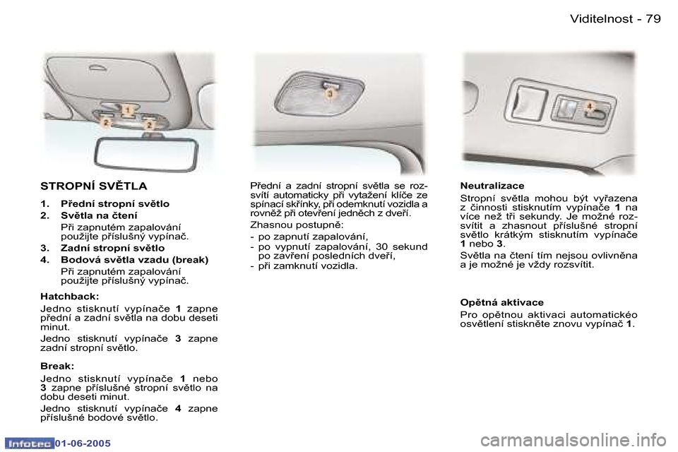 Peugeot 307 Break 2005  Návod k obsluze (in Czech) �7�8 �-
�0�1�-�0�6�-�2�0�0�5
�7�9
�-
�0�1�-�0�6�-�2�0�0�5
�S�T�R�O�P�N�Í� �S�V(�T�L�A
�1�.�  �P�e�d�n�í� �s�t�r�o�p�n�í� �s�v)�t�l�o 
�2�.�  �S�v)�t�l�a� �n�a� �č�t�e�n�í� 
�  �P9�i� �z�a�p