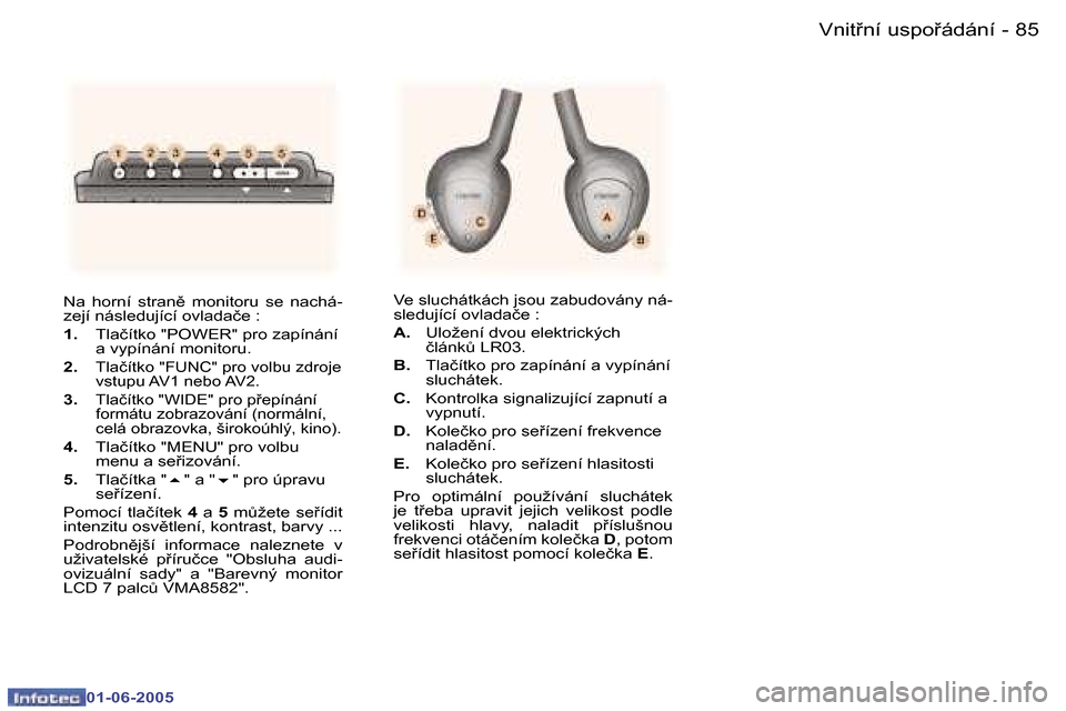 Peugeot 307 Break 2005  Návod k obsluze (in Czech) �8�4 �-
�0�1�-�0�6�-�2�0�0�5
�8�5
�-
�0�1�-�0�6�-�2�0�0�5
�N�a�  �h�o�r�n�í�  �s�t�r�a�n)�  �m�o�n�i�t�o�r�u�  �s�e�  �n�a�c�h�á�- 
�z�e�j�í� �n�á�s�l�e�d�u�j�í�c�í� �o�v�l�a�d�a�č�e� �: 
�1�.