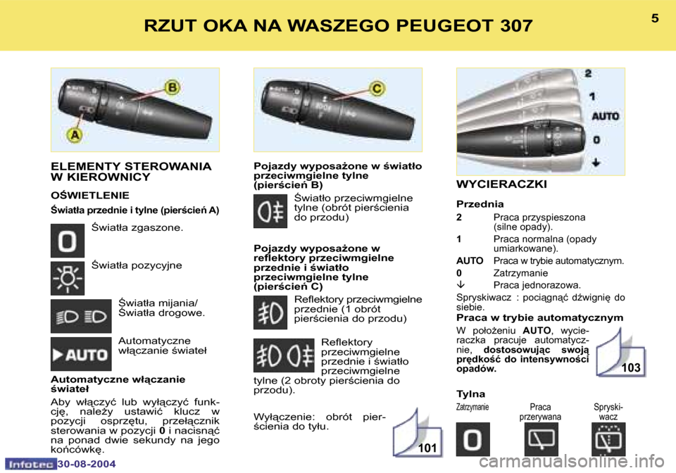 Peugeot 307 Break 2004.5  Instrukcja Obsługi (in Polish) �1�0�1
�1�0�3
�4
�3�0�-�0�8�-�2�0�0�4
�5
�3�0�-�0�8�-�2�0�0�4
�R�Z�U�T� �O�K�A� �N�A� �W�A�S�Z�E�G�O� �P�E�U�G�E�O�T� �3�0�7�W�Y�C�I�E�R�A�C�Z�K�I 
�P�r�z�e�d�n�i�a� 
�2�  �P�r�a�c�a� �p�r�z�y�s�p�i�e