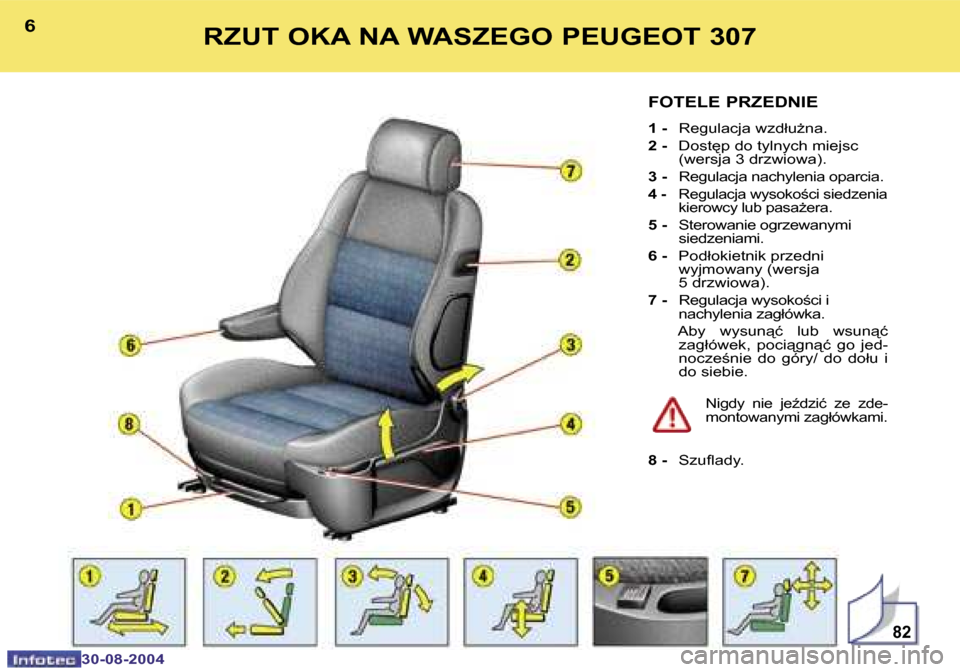 Peugeot 307 Break 2004.5  Instrukcja Obsługi (in Polish) �8�2
�6
�3�0�-�0�8�-�2�0�0�4
�7
�3�0�-�0�8�-�2�0�0�4
�R�Z�U�T� �O�K�A� �N�A� �W�A�S�Z�E�G�O� �P�E�U�G�E�O�T� �3�0�7
�F�O�T�E�L�E� �P�R�Z�E�D�N�I�E
�1� �-� � �R�e�g�u�l�a�c�j�a� �w�z�d�ł�uG�n�a�.
�2�