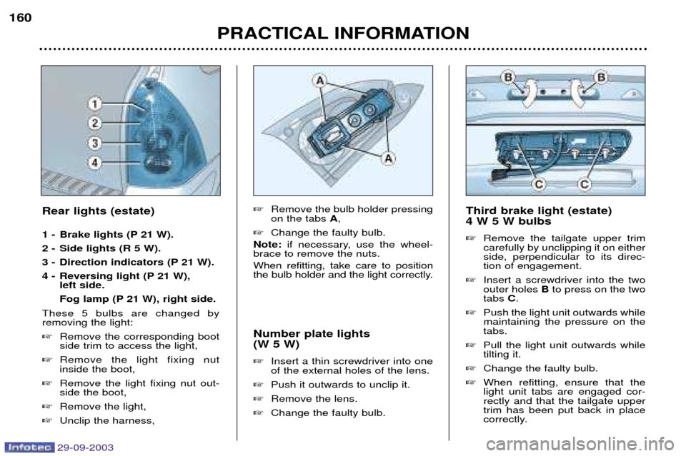 Peugeot 307 Break 2003.5  Owners Manual 
PRACTICAL INFORMATION
160
Number plate lights  (W 5 W) )		



	 
	
	
	

 #

			

	
 &	

 $
	
