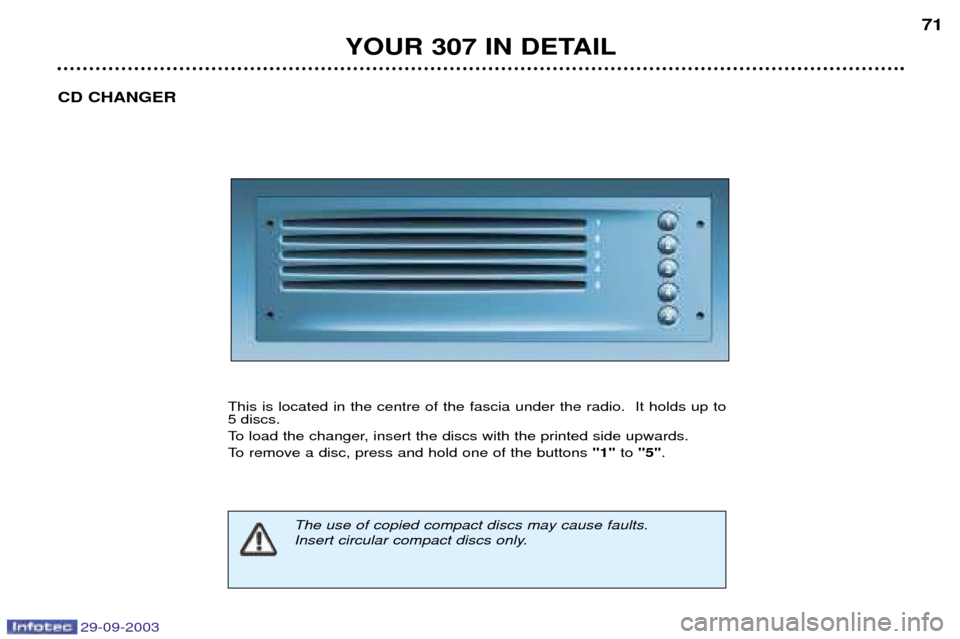 Peugeot 307 Break 2003.5  Owners Manual 
YOUR 307 IN DETAIL71
CD CHANGER
+


	
			 
	 
	
	

# 
< 

 
+
	
	2
	
	



	#	
	#

