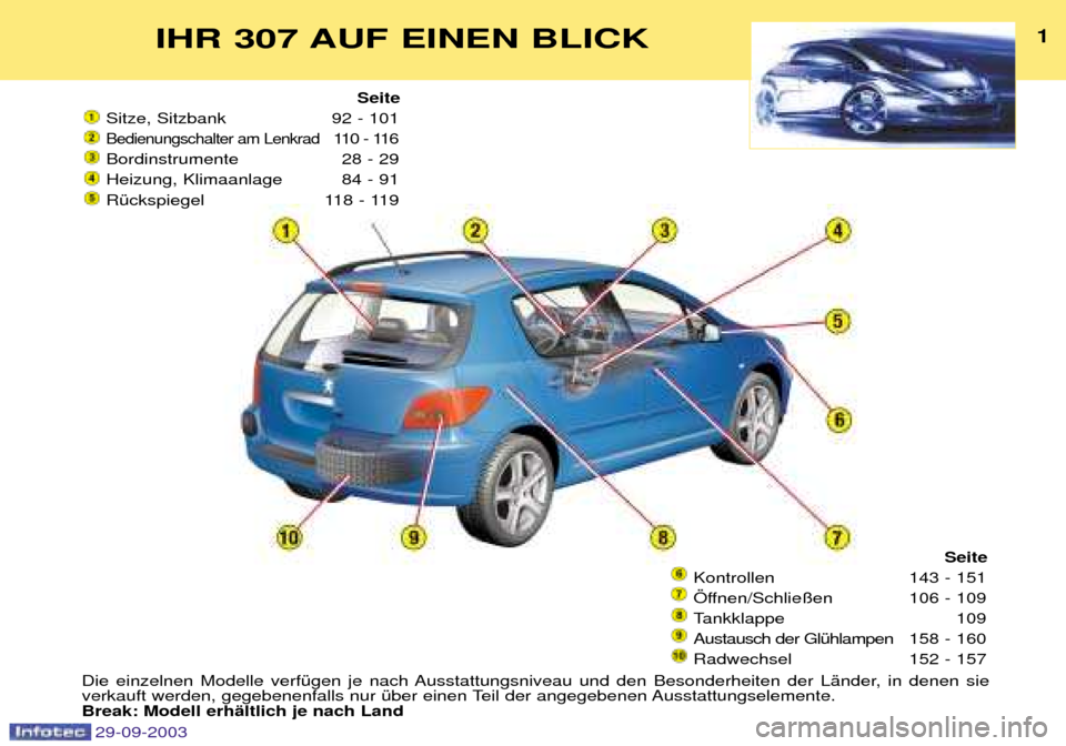 Peugeot 307 Break 2003.5  Betriebsanleitung (in German) 