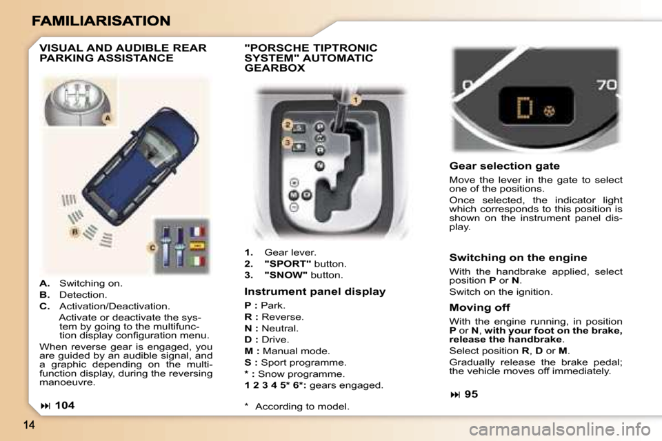 Peugeot 307 Break Dag 2007 User Guide �"�P�O�R�S�C�H�E� �T�I�P�T�R�O�N�I�C�  
�S�Y�S�T�E�M�"� �A�U�T�O�M�A�T�I�C� 
�G�E�A�R�B�O�X
�1�.�  �G�e�a�r� �l�e�v�e�r�.
�2�.�"�S�P�O�R�T�"� �b�u�t�t�o�n�.
�3�.�"�S�N�O�W�"� �b�u�t�t�o�n�.
�G�e�a�r� 