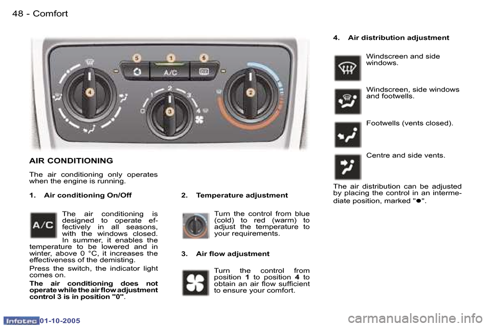 Peugeot 307 Break Dag 2005.5 Service Manual �C�o�m�f�o�r�t�4�8 �-
�0�1�-�1�0�-�2�0�0�5
�4�9�C�o�m�f�o�r�t�-
�0�1�-�1�0�-�2�0�0�5
�A�I�R� �C�O�N�D�I�T�I�O�N�I�N�G
�2�.�  �T�e�m�p�e�r�a�t�u�r�e� �a�d�j�u�s�t�m�e�n�t
�1�.�  �A�i�r� �c�o�n�d�i�t�i�