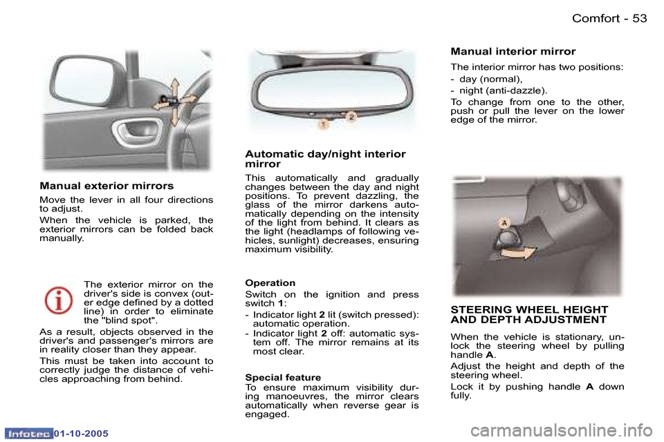 Peugeot 307 Break Dag 2005.5 Workshop Manual �C�o�m�f�o�r�t�5�2 �-
�0�1�-�1�0�-�2�0�0�5
�5�3�C�o�m�f�o�r�t�-
�0�1�-�1�0�-�2�0�0�5
�M�a�n�u�a�l� �e�x�t�e�r�i�o�r� �m�i�r�r�o�r�s� 
�M�o�v�e�  �t�h�e�  �l�e�v�e�r�  �i�n�  �a�l�l�  �f�o�u�r�  �d�i�r