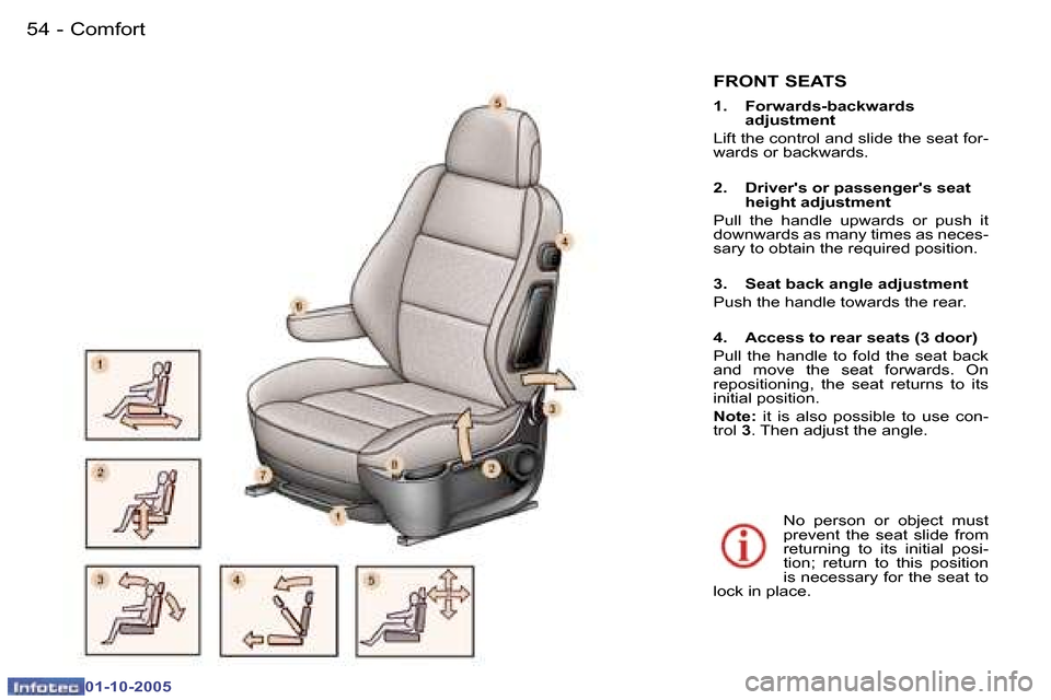 Peugeot 307 Break Dag 2005.5 Workshop Manual �C�o�m�f�o�r�t�5�4 �-
�0�1�-�1�0�-�2�0�0�5
�5�5�C�o�m�f�o�r�t�-
�0�1�-�1�0�-�2�0�0�5
�F�R�O�N�T� �S�E�A�T�S
�1�.�  �F�o�r�w�a�r�d�s�-�b�a�c�k�w�a�r�d�s� �a�d�j�u�s�t�m�e�n�t
�L�i�f�t� �t�h�e� �c�o�n�t