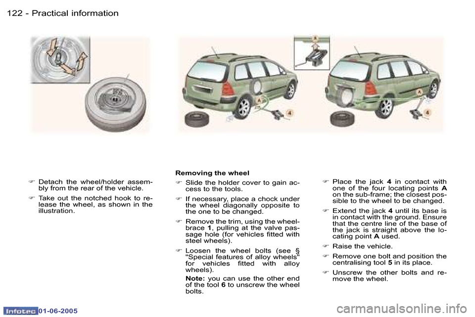 Peugeot 307 Break Dag 2005  Owners Manual �1�2�2 �-
�0�1�-�0�6�-�2�0�0�5
�1�2�3
�-
�0�1�-�0�6�-�2�0�0�5
�F
�  �D�e�t�a�c�h�  �t�h�e�  �w�h�e�e�l�/�h�o�l�d�e�r�  �a�s�s�e�m�-
�b�l�y� �f�r�o�m� �t�h�e� �r�e�a�r� �o�f� �t�h�e� �v�e�h�i�c�l�e�.
�