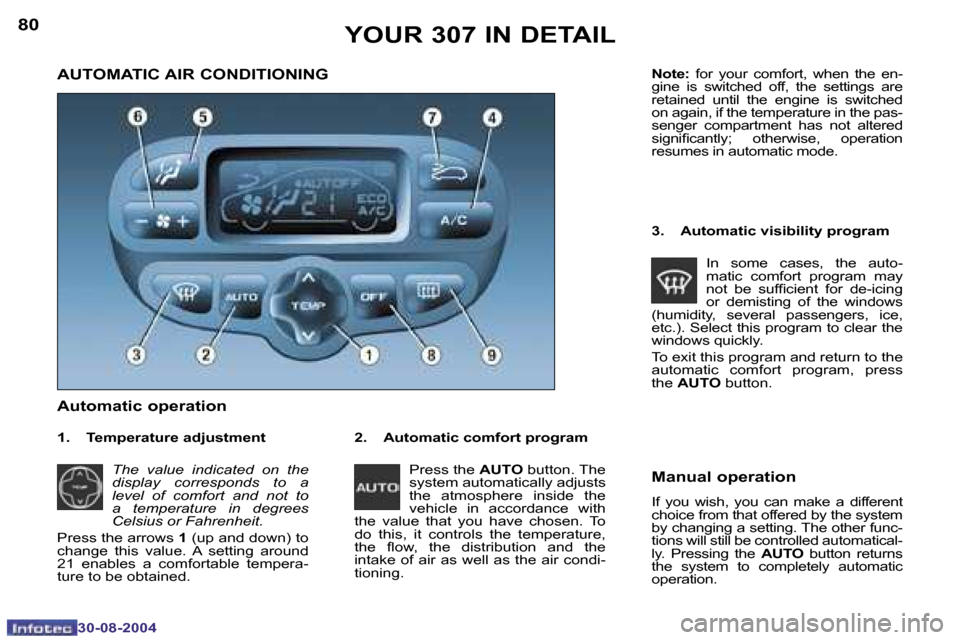Peugeot 307 Break Dag 2004.5 Manual Online �8�0
�3�0�-�0�8�-�2�0�0�4
�8�1
�3�0�-�0�8�-�2�0�0�4
�A�U�T�O�M�A�T�I�C� �A�I�R� �C�O�N�D�I�T�I�O�N�I�N�G 
�A�u�t�o�m�a�t�i�c� �o�p�e�r�a�t�i�o�n
�2�.�  �A�u�t�o�m�a�t�i�c� �c�o�m�f�o�r�t� �p�r�o�g�r�a