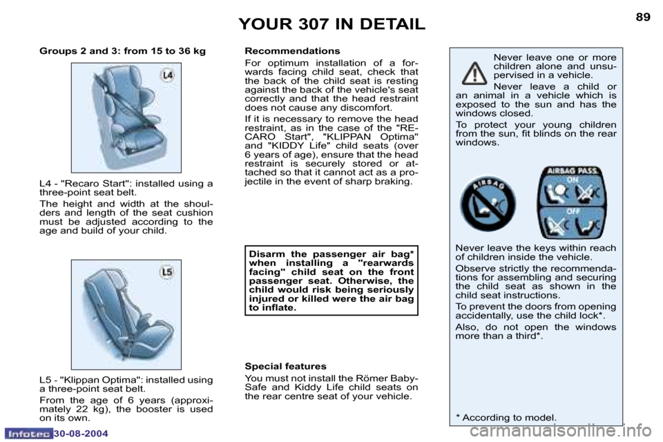 Peugeot 307 Break Dag 2004.5 Owners Manual �8�8
�3�0�-�0�8�-�2�0�0�4
�8�9
�3�0�-�0�8�-�2�0�0�4
�Y�O�U�R� �3�0�7� �I�N� �D�E�T�A�I�L
�N�e�v�e�r�  �l�e�a�v�e�  �o�n�e�  �o�r�  �m�o�r�e�  
�c�h�i�l�d�r�e�n�  �a�l�o�n�e�  �a�n�d�  �u�n�s�u�-
�p�e�