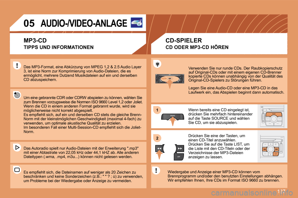 Peugeot 307 CC 2007.5  Betriebsanleitung (in German) 137
S
O S SOURCE
MODE BAND TPT
A  Y
DARKSOURCE
ESC
MENU LIST
LIST
SOURCE
LIST
S
O SSOURCE
MODE BAND ESC
2
abc
5
jkl
8
tuv 3
def
6
mno
9
wxyz
1 4
ghi
7
pqrs0 # MENU LIST
TA 
PTY
DARK
1 
2
05AUDIO-/VIDE