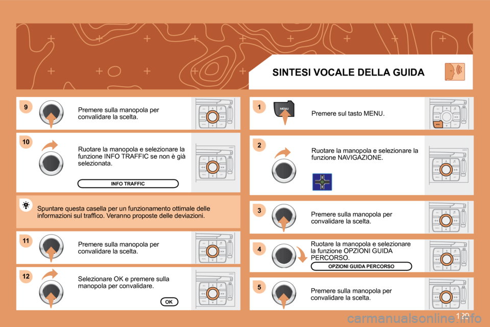 Peugeot 307 CC 2007.5 Manuale del proprietario (in Italian) 129
ESC
MENU LISTESC
MENU LIST
MENU9
10
11
12 1
2
3
4
5ESC LIST
MENU
ESC
MENU LISTESC
MENU LIST
ESC
MENU LIST
ESC
MENU LISTESC
MENU LIST
ESC
MENU LIST
Ruotare la manopola e selezionare la
funzion Peugeot 307 CC 2007.5 Manuale del proprietario (in Italian) 129
ESC
MENU LISTESC
MENU LIST
MENU9
10
11
12 1
2
3
4
5ESC LIST
MENU
ESC
MENU LISTESC
MENU LIST
ESC
MENU LIST
ESC
MENU LISTESC
MENU LIST
ESC
MENU LIST
Ruotare la manopola e selezionare la
funzion