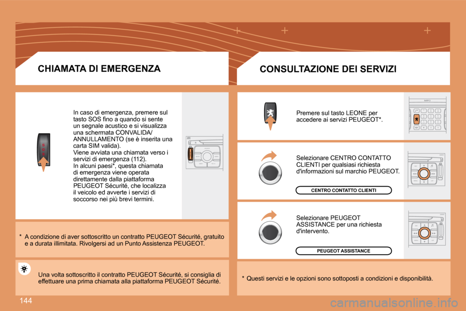Peugeot 307 CC 2007.5  Manuale del proprietario (in Italian) 144
S
O
SS
O SSOURCE
MODE BAND TPT
A  Y
DARK
2
abc
5
jkl
8
tuv 3
def
6
mno
9
wxyz
1 4
ghi
r
7
pq s
0 #
ESC
MENU LIST
ESC
MENU LIST
CHIAMATA DI EMERGENZA
In caso di emergenza, premere sul  
�t�a�s�t�o�
