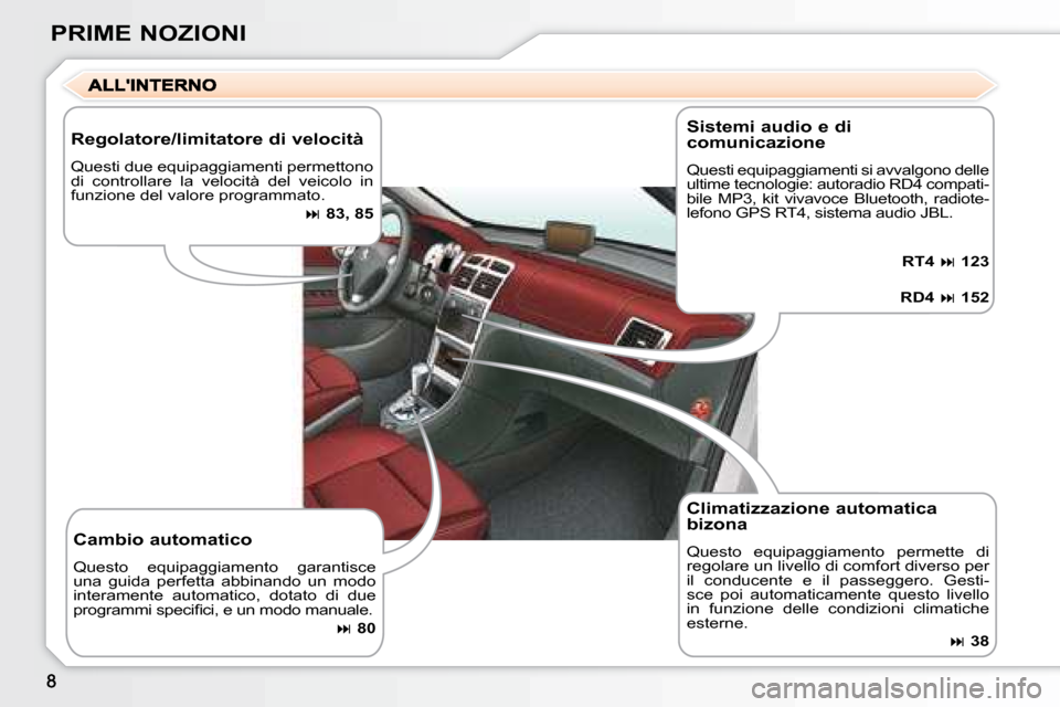 Peugeot 307 CC 2007.5  Manuale del proprietario (in Italian) PRIME NOZIONI
  Climatizzazione automatica  
bizona  
 Questo  equipaggiamento  permette  di  
regolare un livello di comfort diverso per 
il  conducente  e  il  passeggero.  Gesti-
sce  poi  automati