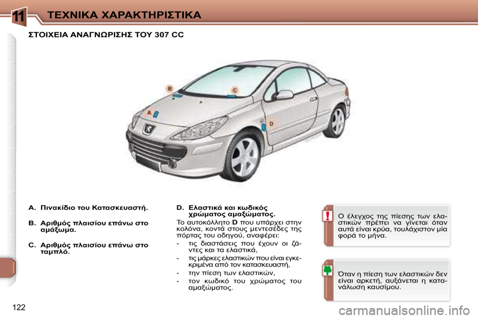 Peugeot 307 CC 2007.5  Εγχειρίδιο χρήσης (in Greek) 11
!
122
	