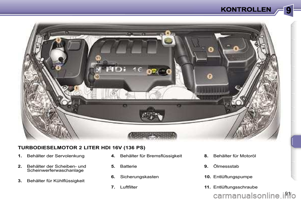 Peugeot 307 CC 2007  Betriebsanleitung (in German) �9�1
�1�.�  �B�e�h�ä�l�t�e�r� �d�e�r� �S�e�r�v�o�l�e�n�k�u�n�g
�2�.�  �B�e�h�ä�l�t�e�r� �d�e�r� �S�c�h�e�i�b�e�n�-� �u�n�d� �S�c�h�e�i�n�w�e�r�f�e�r�w�a�s�c�h�a�n�l�a�g�e
�3�.�  �B�e�h�ä�l�t�e�r� �