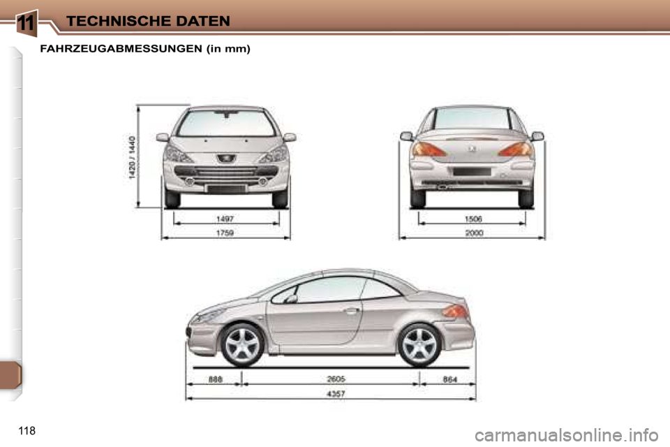 Peugeot 307 CC 2007  Betriebsanleitung (in German) �1
�1�1�8
�F�A�H�R�Z�E�U�G�A�B�M�E�S�S�U�N�G�E�N� �(�i�n� �m�m�)     