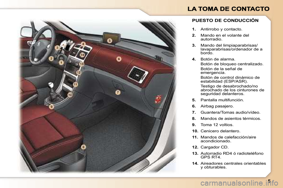 Peugeot 307 CC 2007  Manual del propietario (in Spanish) �P�U�E�S�T�O� �D�E� �C�O�N�D�U�C�C�I�Ó�N
�1�.� �A�n�t�i�r�r�o�b�o� �y� �c�o�n�t�a�c�t�o�.
�2�.�  �M�a�n�d�o� �e�n� �e�l� �v�o�l�a�n�t�e� �d�e�l� �a�u�t�o�r�r�a�d�i�o�.
�3�.�  �M�a�n�d�o� �d�e�l� �l�i