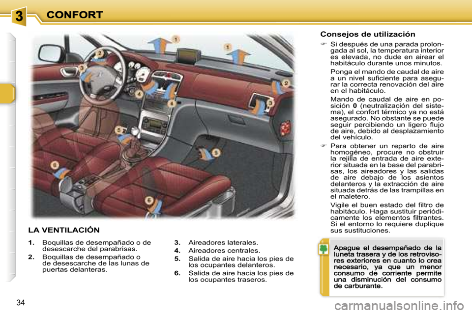 Peugeot 307 CC 2007  Manual del propietario (in Spanish) �3�4
�1�.�  �B�o�q�u�i�l�l�a�s� �d�e� �d�e�s�e�m�p�a�ñ�a�d�o� �o� �d�e� �d�e�s�e�s�c�a�r�c�h�e� �d�e�l� �p�a�r�a�b�r�i�s�a�s�.
�2�.�  �B�o�q�u�i�l�l�a�s� �d�e� �d�e�s�e�m�p�a�ñ�a�d�o� �o� �d�e� �d�e