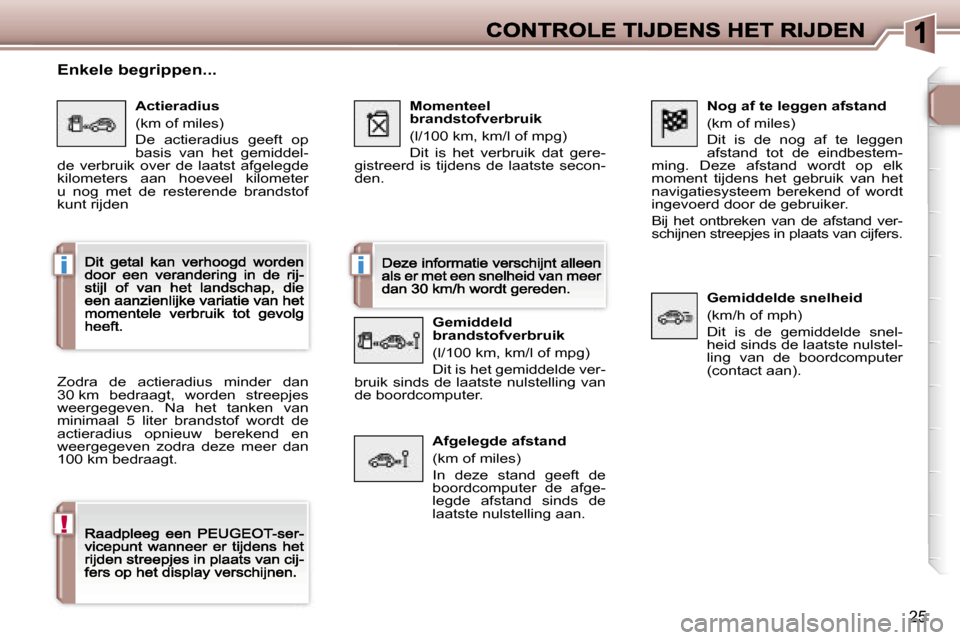 Peugeot 307 CC 2007  Handleiding (in Dutch) �i�i
�!
�2�5
�N�o�g� �a�f� �t�e� �l�e�g�g�e�n� �a�f�s�t�a�n�d
�(�k�m� �o�f� �m�i�l�e�s�)
�D�i�t�  �i�s�  �d�e�  �n�o�g�  �a�f�  �t�e�  �l�e�g�g�e�n� �a�f�s�t�a�n�d�  �t�o�t�  �d�e�  �e�i�n�d�b�e�s�t�e