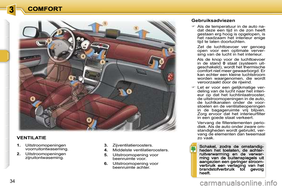 Peugeot 307 CC 2007  Handleiding (in Dutch) �3�4
�1�.�  �U�i�t�s�t�r�o�o�m�o�p�e�n�i�n�g�e�n� �v�o�o�r�r�u�i�t�o�n�t�w�a�s�e�m�i�n�g�.
�2�.�  �U�i�t�s�t�r�o�o�m�o�p�e�n�i�n�g�e�n� �z�i�j�r�u�i�t�o�n�t�w�a�s�e�m�i�n�g�.
�3�.�  �Z�i�j�v�e�n�t�i�l