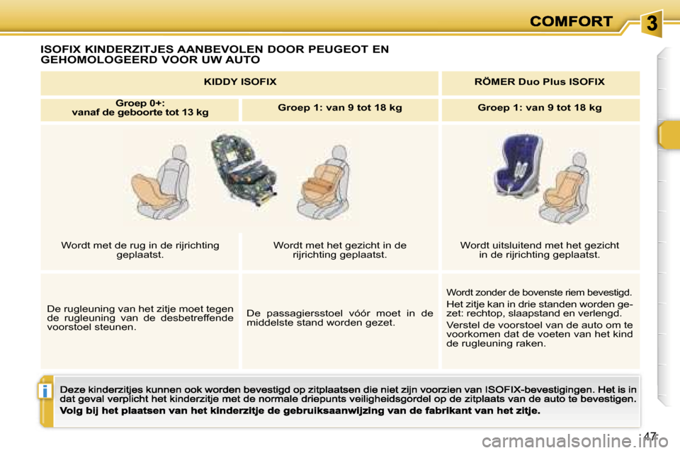 Peugeot 307 CC 2007  Handleiding (in Dutch) �i
�4�7
�I�S�O�F�I�X� �K�I�N�D�E�R�Z�I�T�J�E�S� �A�A�N�B�E�V�O�L�E�N� �D�O�O�R� �P�E�U�G�E�O�T� �E�N�  
�G�E�H�O�M�O�L�O�G�E�E�R�D� �V�O�O�R� �U�W� �A�U�T�O
�K�I�D�D�Y� �I�S�O�F�I�X�R�Ö�M�E�R� �D�u�o