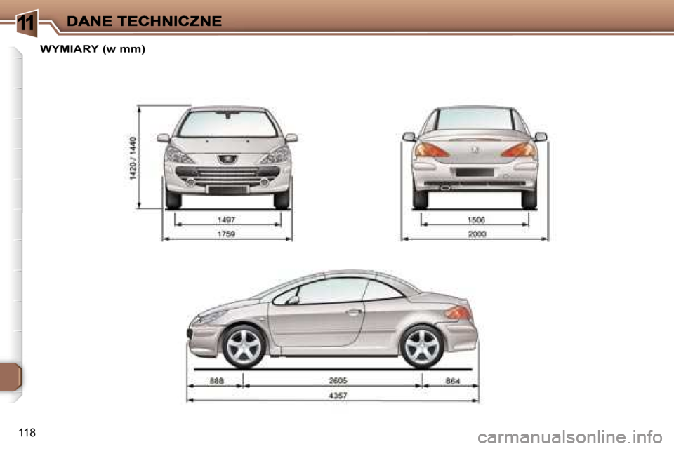 Peugeot 307 CC 2007  Instrukcja Obsługi (in Polish) �1
�1�1�8
�W�Y�M�I�A�R�Y� �(�w� �m�m�)     