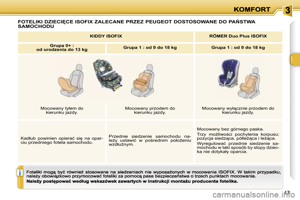 Peugeot 307 CC 2007  Instrukcja Obsługi (in Polish) �i
�4�7
�F�O�T�E�L�I�K�I� �D�Z�I�E�C�I	�C�E� �I�S�O�F�I�X� �Z�A�L�E�C�A�N�E� �P�R�Z�E�Z� �P�E�U�G�E�O�T� �D�O�S�T�O�S�O�W�A�N�E� �D�O� �P�A0�S�T�W�A� 
�S�A�M�O�C�H�O�D�U
�K�I�D�D�Y� �I�S�O�F�I�X�R�