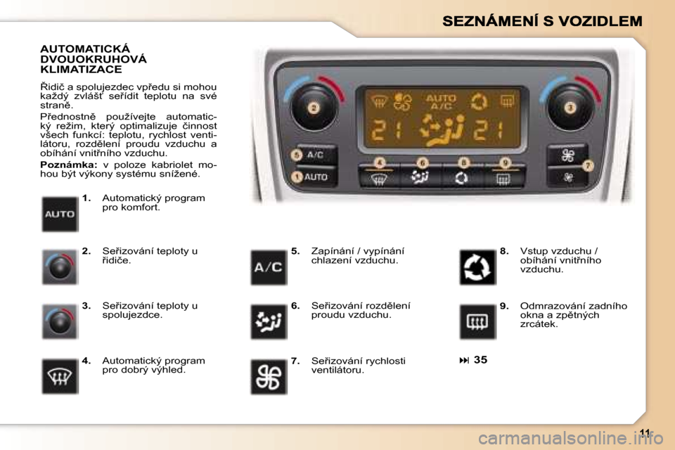 Peugeot 307 CC 2007  Návod k obsluze (in Czech) ��3�5
�1�.� �A�u�t�o�m�a�t�i�c�k�ý� �p�r�o�g�r�a�m� �p�r�o� �k�o�m�f�o�r�t�.
�A�U�T�O�M�A�T�I�C�K�Á�  
�D�V�O�U�O�K�R�U�H�O�V�Á� 
�K�L�I�M�A�T�I�Z�A�C�E
8�i�d�i�č� �a� �s�p�o�l�u�j�e�z�d�e�c� 