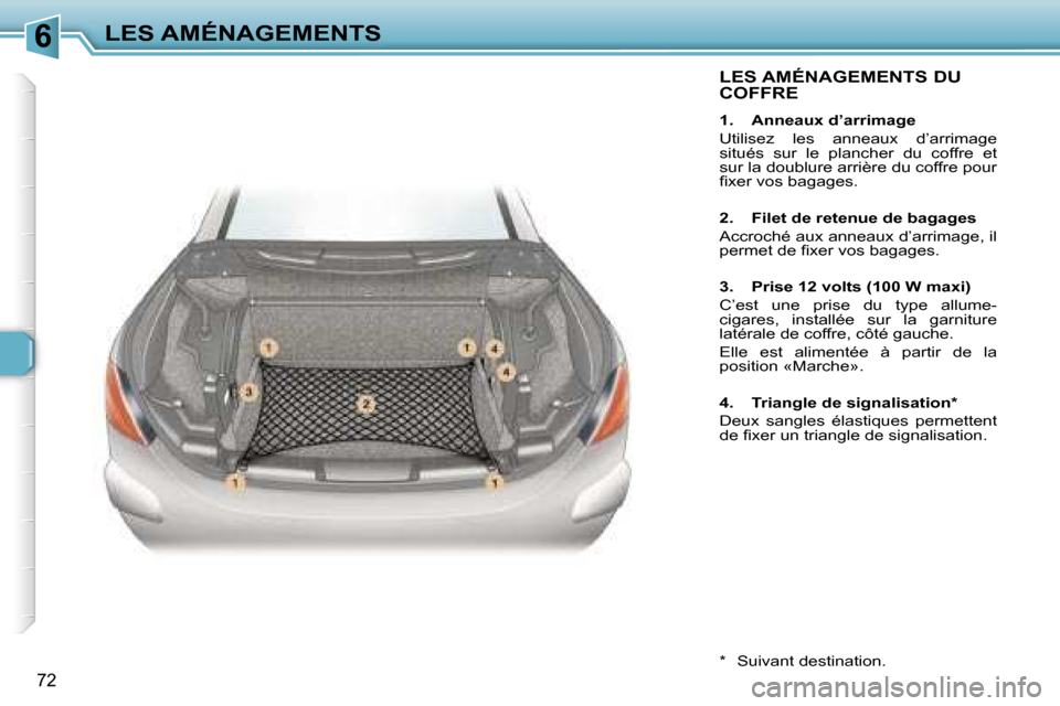 Peugeot 307 CC 2006  Manuel du propriétaire (in French) �6�L�E�S� �A�M�É�N�A�G�E�M�E�N�T�S
�7�2
�L�E�S� �A�M�É�N�A�G�E�M�E�N�T�S� �D�U�  
�C�O�F�F�R�E
�1�.�  �A�n�n�e�a�u�x� �d�’�a�r�r�i�m�a�g�e�  
�U�t�i�l�i�s�e�z�  �l�e�s�  �a�n�n�e�a�u�x�  �d�’�a�