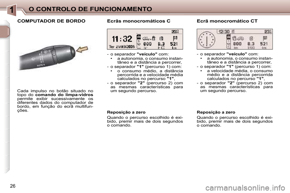 Peugeot 307 CC 2006  Manual do proprietário (in Portuguese) �1�O� �C�O�N�T�R�O�L�O� �D�E� �F�U�N�C�I�O�N�A�M�E�N�T�O
�2�6
�C�O�M�P�U�T�A�D�O�R� �D�E� �B�O�R�D�O
�C�a�d�a�  �i�m�p�u�l�s�o�  �n�o�  �b�o�t�ã�o�  �s�i�t�u�a�d�o�  �n�o�  
�t�o�p�o�  �d�o�  �c�o�m�