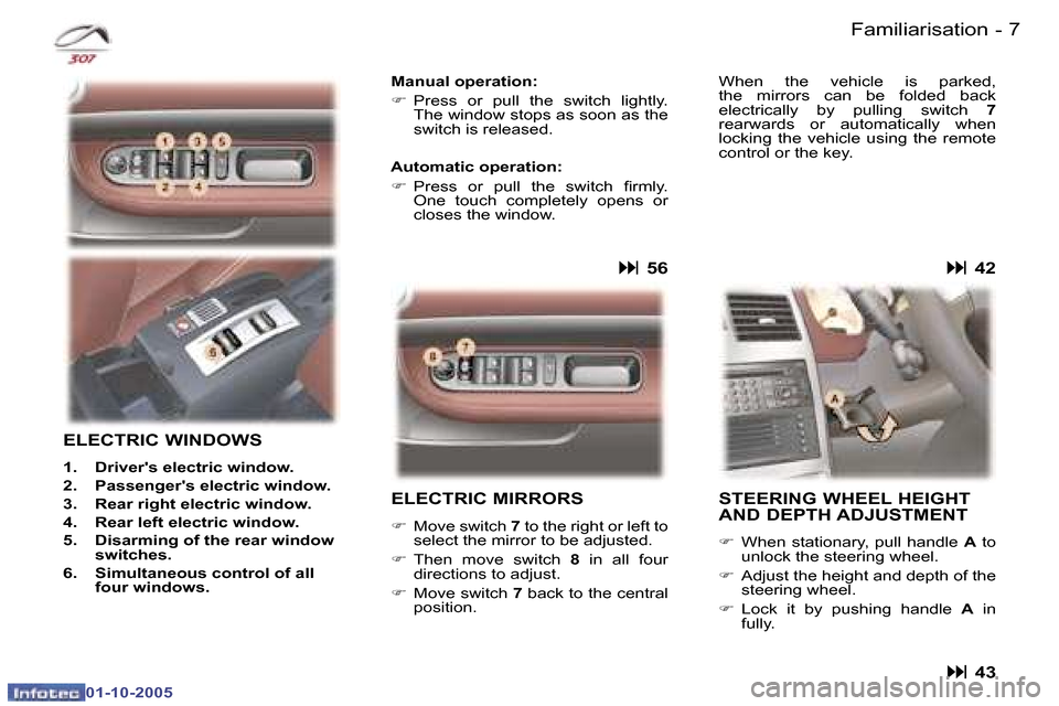 Peugeot 307 CC 2005.5  Owners Manual �6 �-�F�a�m�i�l�i�a�r�i�s�a�t�i�o�n�7
�-
�F�a�m�i�l�i�a�r�i�s�a�t�i�o�n
�E�L�E�C�T�R�I�C� �M�I�R�R�O�R�S
�F
�  �M�o�v�e� �s�w�i�t�c�h�  �7� �t�o� �t�h�e� �r�i�g�h�t� �o�r� �l�e�f�t� �t�o� 
�s�e�l�e�c�