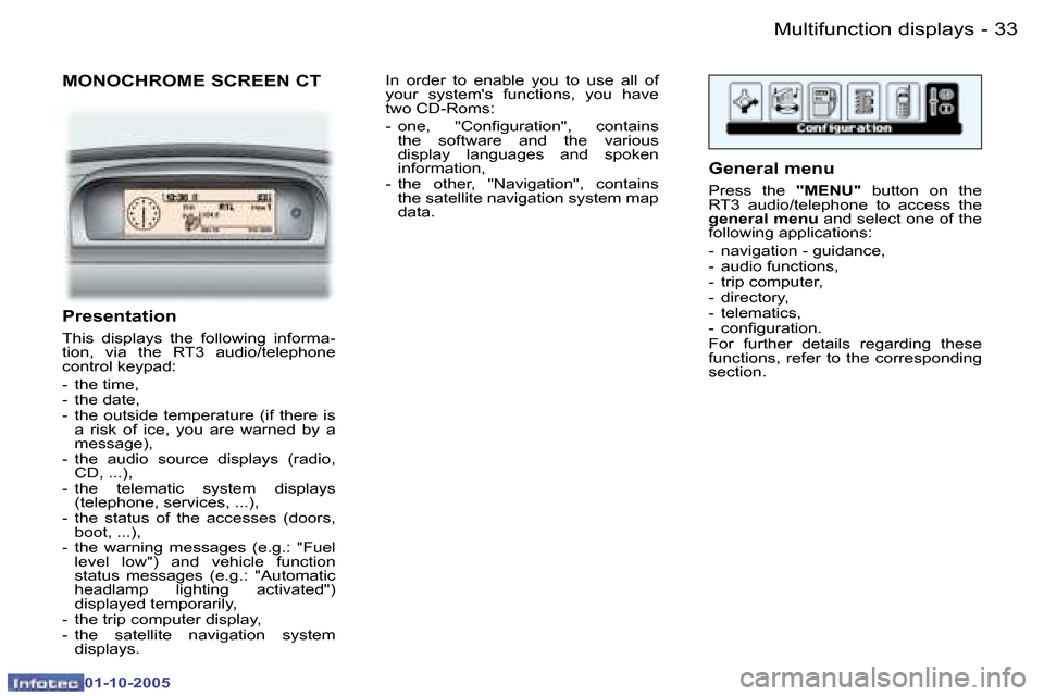 Peugeot 307 CC 2005.5 Owners Guide �M�u�l�t�i�f�u�n�c�t�i�o�n� �d�i�s�p�l�a�y�s�3�2 �-
�0�1�-�1�0�-�2�0�0�5
�3�3�M�u�l�t�i�f�u�n�c�t�i�o�n� �d�i�s�p�l�a�y�s�-
�0�1�-�1�0�-�2�0�0�5
�M�O�N�O�C�H�R�O�M�E� �S�C�R�E�E�N� �C�T
�P�r�e�s�e�n�t