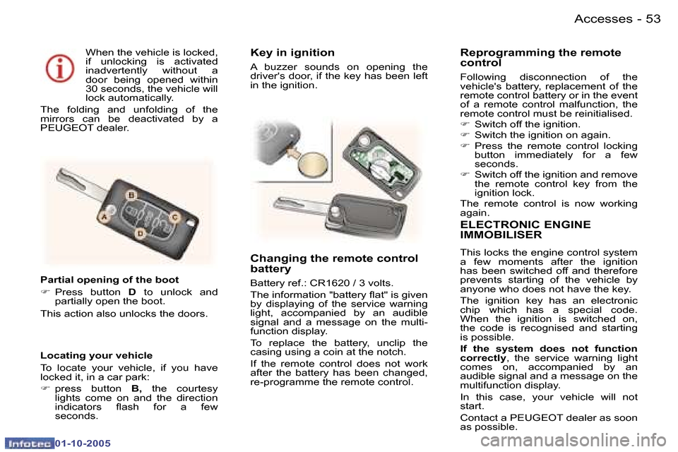 Peugeot 307 CC 2005.5 Workshop Manual �A�c�c�e�s�s�e�s�5�2 �-
�0�1�-�1�0�-�2�0�0�5
�5�3�A�c�c�e�s�s�e�s�-
�0�1�-�1�0�-�2�0�0�5
�E�L�E�C�T�R�O�N�I�C� �E�N�G�I�N�E�  
�I�M�M�O�B�I�L�I�S�E�R
�T�h�i�s� �l�o�c�k�s� �t�h�e� �e�n�g�i�n�e� �c�o�n