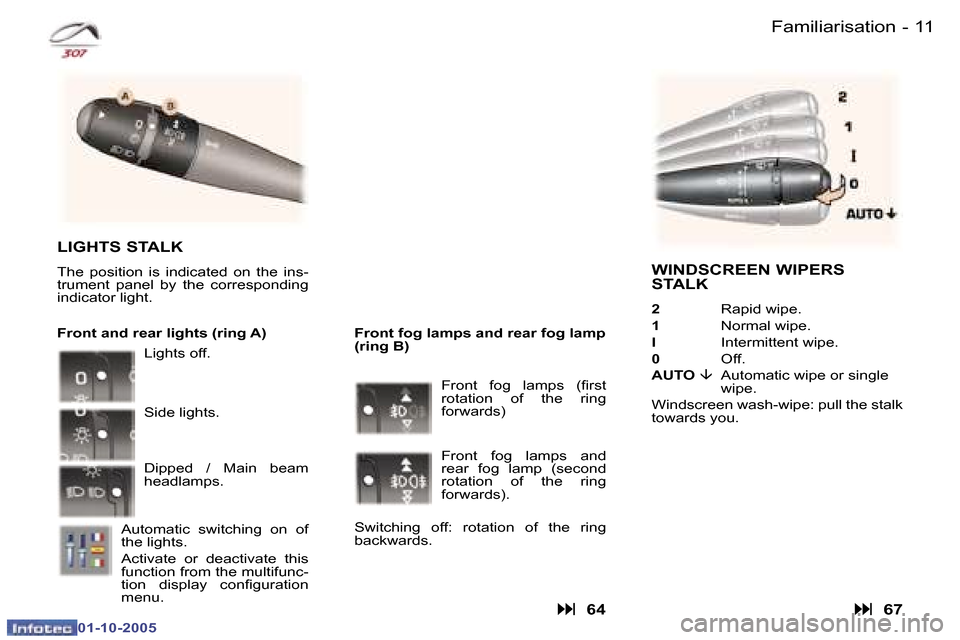 Peugeot 307 CC 2005.5  Owners Manual �1�0 �-�F�a�m�i�l�i�a�r�i�s�a�t�i�o�n�1�1
�-
�F�a�m�i�l�i�a�r�i�s�a�t�i�o�n
�W�I�N�D�S�C�R�E�E�N� �W�I�P�E�R�S�  
�S�T�A�L�K
�2
�  �R�a�p�i�d� �w�i�p�e�.
�1 �  �N�o�r�m�a�l� �w�i�p�e�.
�I�  �I�n�t�e�r