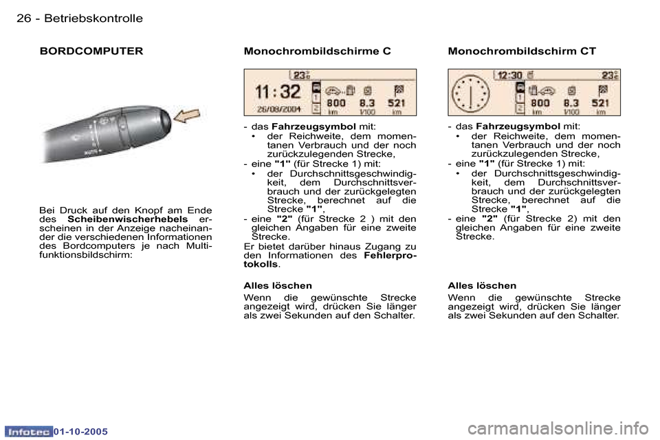 Peugeot 307 CC 2005.5  Betriebsanleitung (in German) �B�e�t�r�i�e�b�s�k�o�n�t�r�o�l�l�e�2�6 �-
�0�1�-�1�0�-�2�0�0�5
�2�7�B�e�t�r�i�e�b�s�k�o�n�t�r�o�l�l�e�-
�0�1�-�1�0�-�2�0�0�5
�B�O�R�D�C�O�M�P�U�T�E�R
�B�e�i�  �D�r�u�c�k�  �a�u�f�  �d�e�n�  �K�n�o�p�f