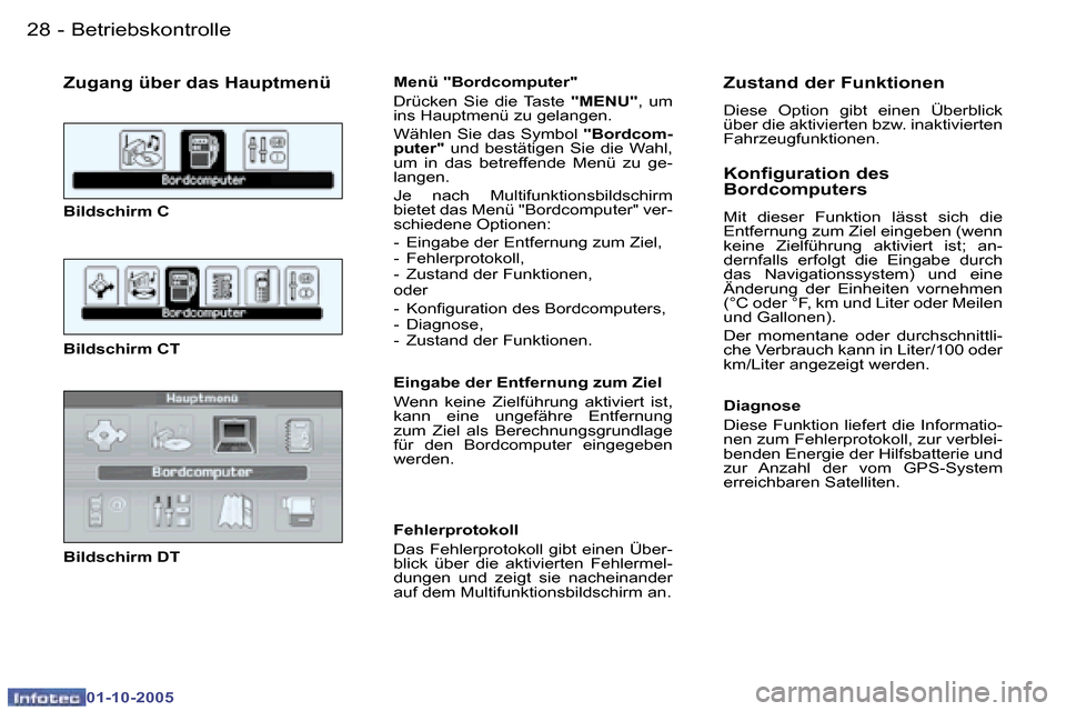 Peugeot 307 CC 2005.5  Betriebsanleitung (in German) �B�e�t�r�i�e�b�s�k�o�n�t�r�o�l�l�e�2�8 �-
�0�1�-�1�0�-�2�0�0�5
�Z�u�g�a�n�g� �ü�b�e�r� �d�a�s� �H�a�u�p�t�m�e�n�ü
�B�i�l�d�s�c�h�i�r�m� �C 
�B�i�l�d�s�c�h�i�r�m� �C�T 
�B�i�l�d�s�c�h�i�r�m� �D�T�M�e