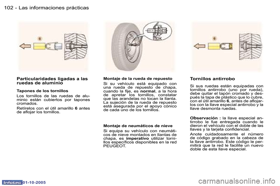 Peugeot 307 CC 2005.5  Manual del propietario (in Spanish) �L�a�s� �i�n�f�o�r�m�a�c�i�o�n�e�s� �p�r�á�c�t�i�c�a�s�1�0�2 �-
�0�1�-�1�0�-�2�0�0�5
�1�0�3�L�a�s� �i�n�f�o�r�m�a�c�i�o�n�e�s� �p�r�á�c�t�i�c�a�s�-
�0�1�-�1�0�-�2�0�0�5
�P�a�r�t�i�c�u�l�a�r�i�d�a�d�