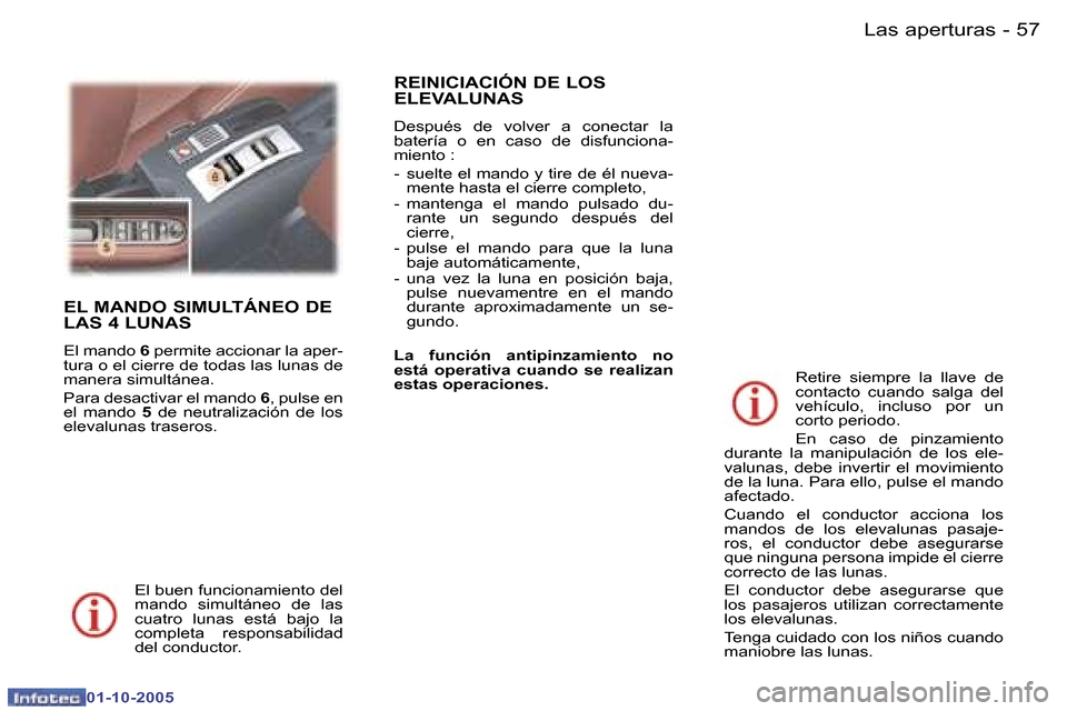 Peugeot 307 CC 2005.5  Manual del propietario (in Spanish) �L�a�s� �a�p�e�r�t�u�r�a�s�5�6 �-
�0�1�-�1�0�-�2�0�0�5
�5�7�L�a�s� �a�p�e�r�t�u�r�a�s�-
�0�1�-�1�0�-�2�0�0�5
�E�L� �M�A�N�D�O� �S�I�M�U�L�T�Á�N�E�O� �D�E�  
�L�A�S� �4� �L�U�N�A�S
�E�l� �m�a�n�d�o� �