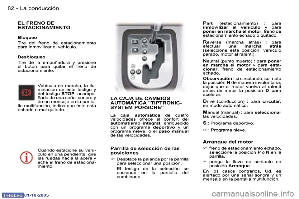 Peugeot 307 CC 2005.5  Manual del propietario (in Spanish) �L�a� �c�o�n�d�u�c�c�i�ó�n�8�2 �-
�0�1�-�1�0�-�2�0�0�5
�8�3�L�a� �c�o�n�d�u�c�c�i�ó�n�-
�0�1�-�1�0�-�2�0�0�5
�E�L� �F�R�E�N�O� �D�E�  
�E�S�T�A�C�I�O�N�A�M�I�E�N�T�O
�B�l�o�q�u�e�o 
�T�i�r�e�  �d�e�